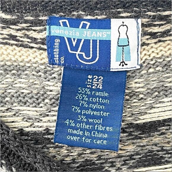 Lane Bryant Fair Isle Blue Tunic Sweater Wool Blend V Neck Venezia SZ 22/24 - Picture 8 of 10